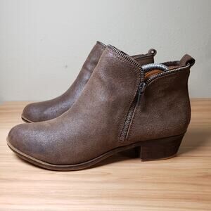 Lucky Brand Women's 11 Bartalino Zip Ankle Booties Brown Suede Distressed Fall‎